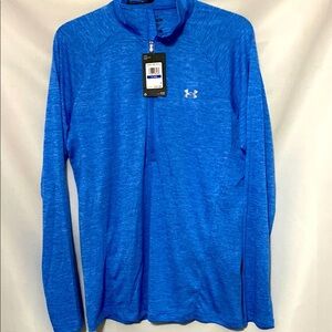 NWT UNDER ARMOUR‎ WO XL  1/2 ZIP TECH ATHLETIC TOP HEATHERED BLUE CLEAN